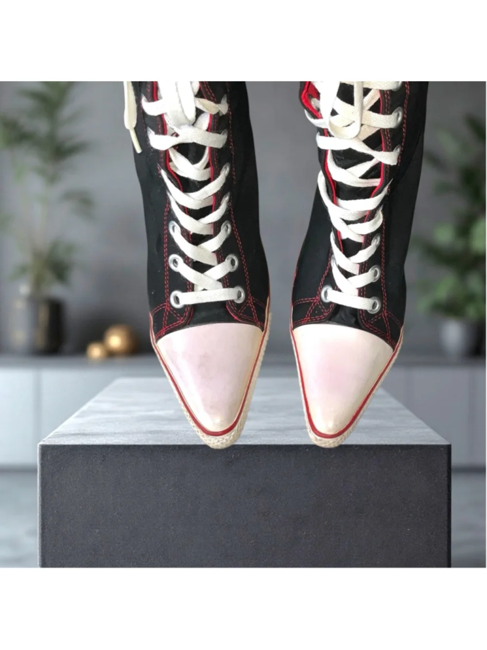 Anne Michelle NOWELL-02 Y2K Mid-Calf Lace-Up Stiletto Heel Boots Black Red Wm 8 - Picture 5 of 9